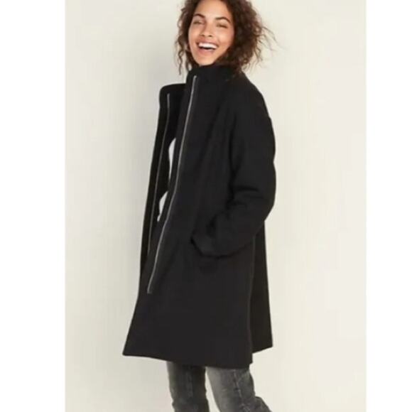 Old navy black soft brushed funnel neck coat - Picture 7 of 11